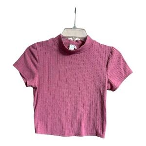 Bozzolo Women’s Ribbed Cropped Mock-neck Tee, Medium